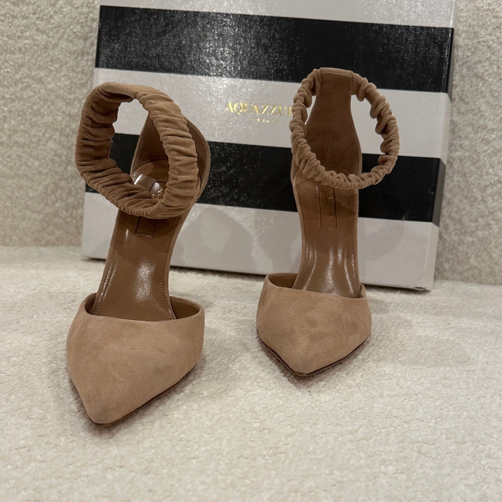 Aquazzura Tan Heels with Ruched Ankle Strap - Picture 4 of 6